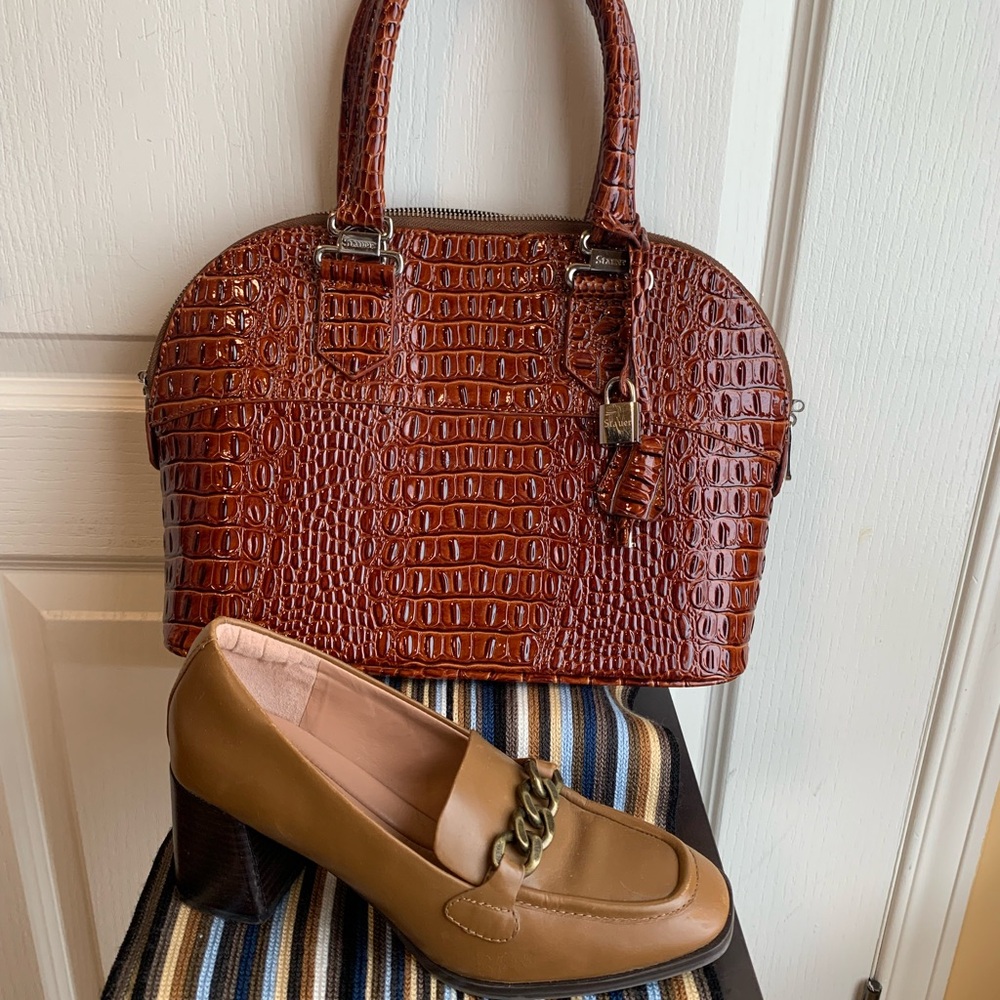 Cognac Croc-Embossed Dome Satchel bag